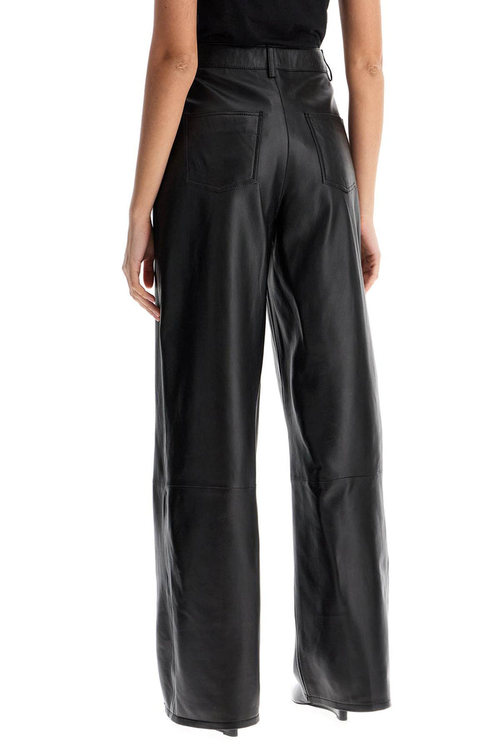 High Waisted Wide Leg Black Leather Pants