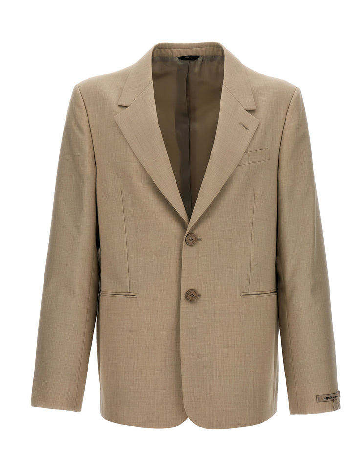 Single-Breasted Wool Blazer Beige