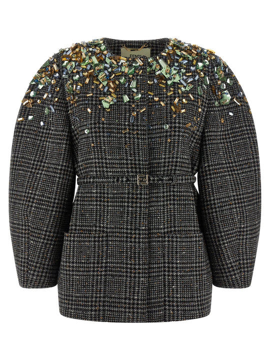 Tweed Jacket Puffer Jackets Gray