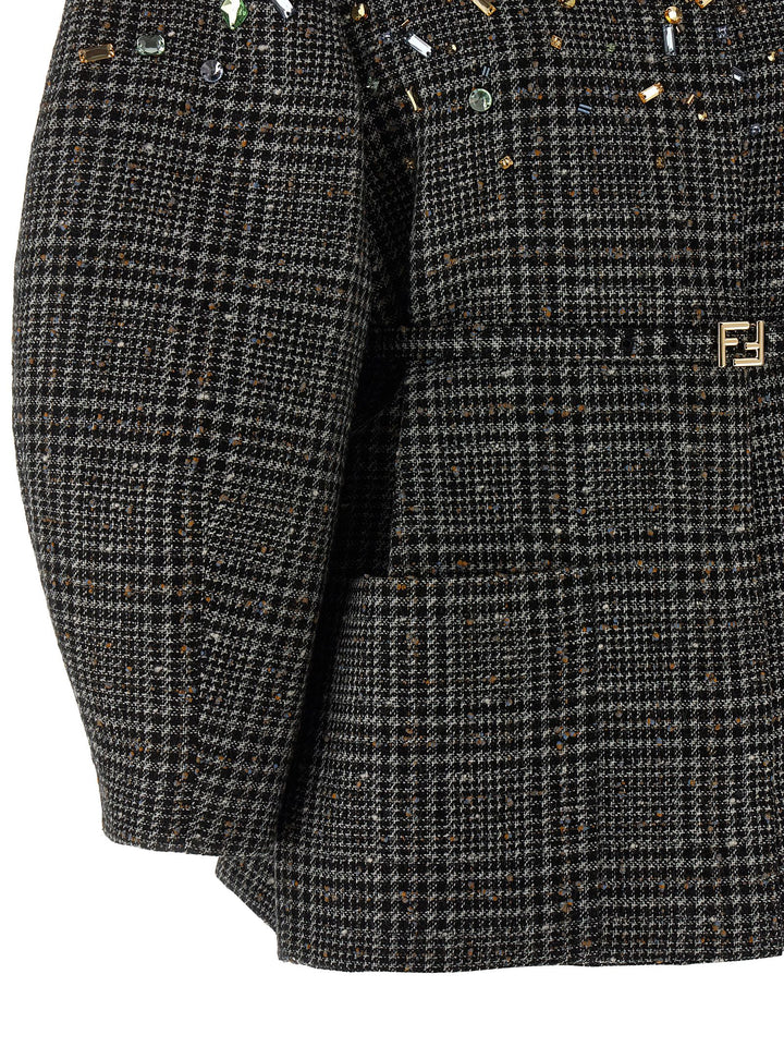Fendi Tweed Jacket Puffer Jackets - Gray | e284644e57522bd830b5af0eed8f2bc3e7471338