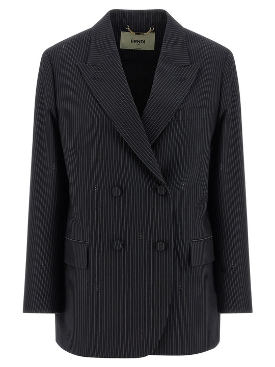 Pinstripe Wool Blazer Blazers Blue
