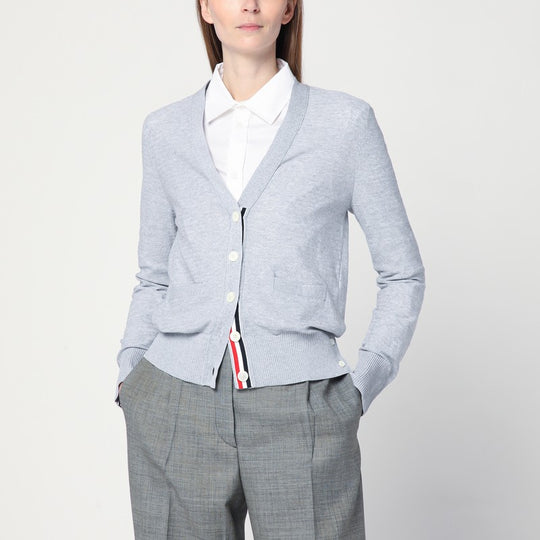 Light Grey Cardigan In Cotton And Silk