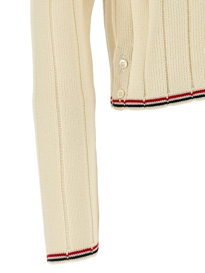 Thom Browne Ladder Full Needle Rib Stitch Sweaters and Cardigans - White | 6f32ebd2eb3a5c3c86f30523aecd244e8a833891