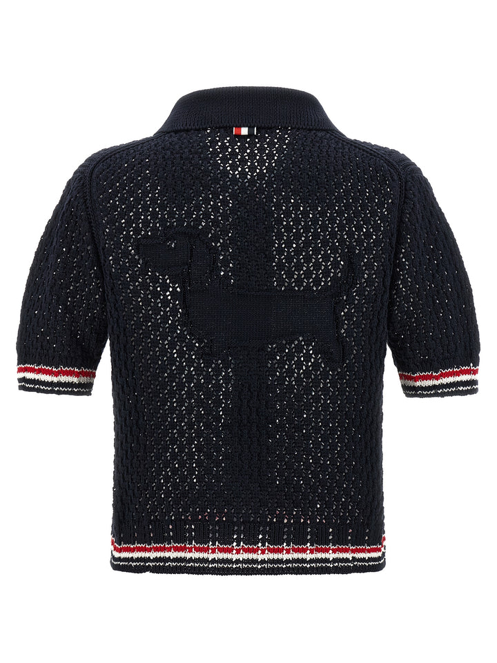 Thom Browne Hector Pointelle Polo - Blue | 1e6c6fd462c1df8fcb9156d3dd9f6b0b164c7e02