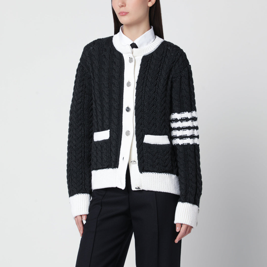 Thom Browne Dark Grey Cable-Knit Cardigan In Wool