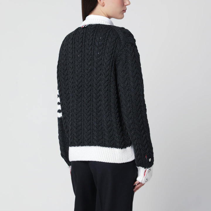 Thom Browne Dark Grey Cable-Knit Cardigan In Wool