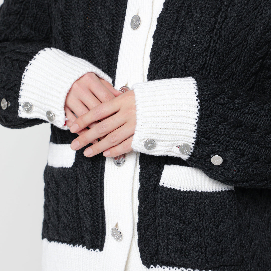 Thom Browne Dark Grey Cable-Knit Cardigan In Wool