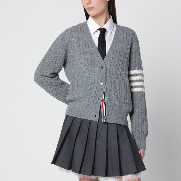 Light Grey Anchor 4-Bar Cardigan In Wool
