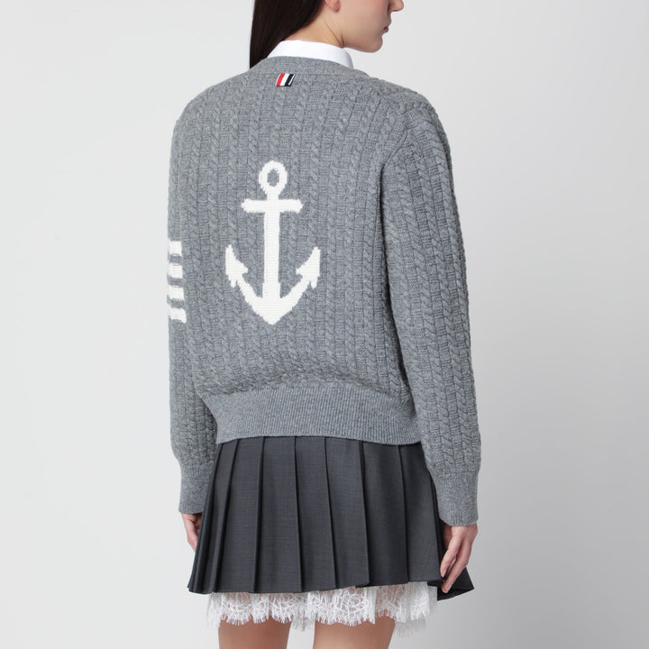 Thom Browne Light Grey Anchor 4-Bar Cardigan In Wool