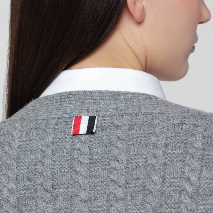 Thom Browne Light Grey Anchor 4-Bar Cardigan In Wool