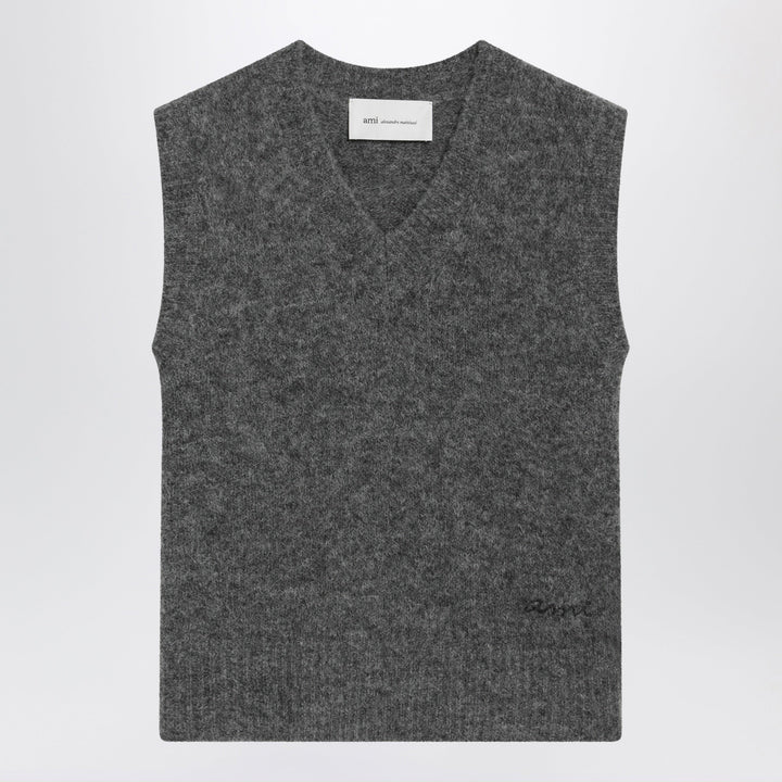 Ami Paris Vest Grey Mélange In Alpaca And Wool Blend