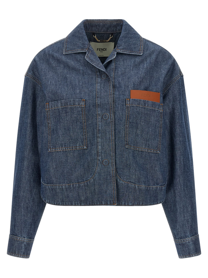 Fendi Chambray Denim Jacket Puffer Jackets - Blue | 9842d49a89a9b010f224a6ed9052caa95541def2