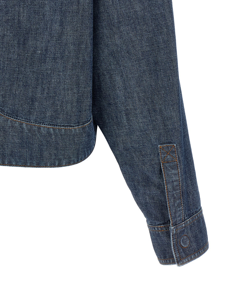 Fendi Chambray Denim Jacket Puffer Jackets - Blue | d4a1979b1f835610ed27b24e2bc32f4ccfd4aa19
