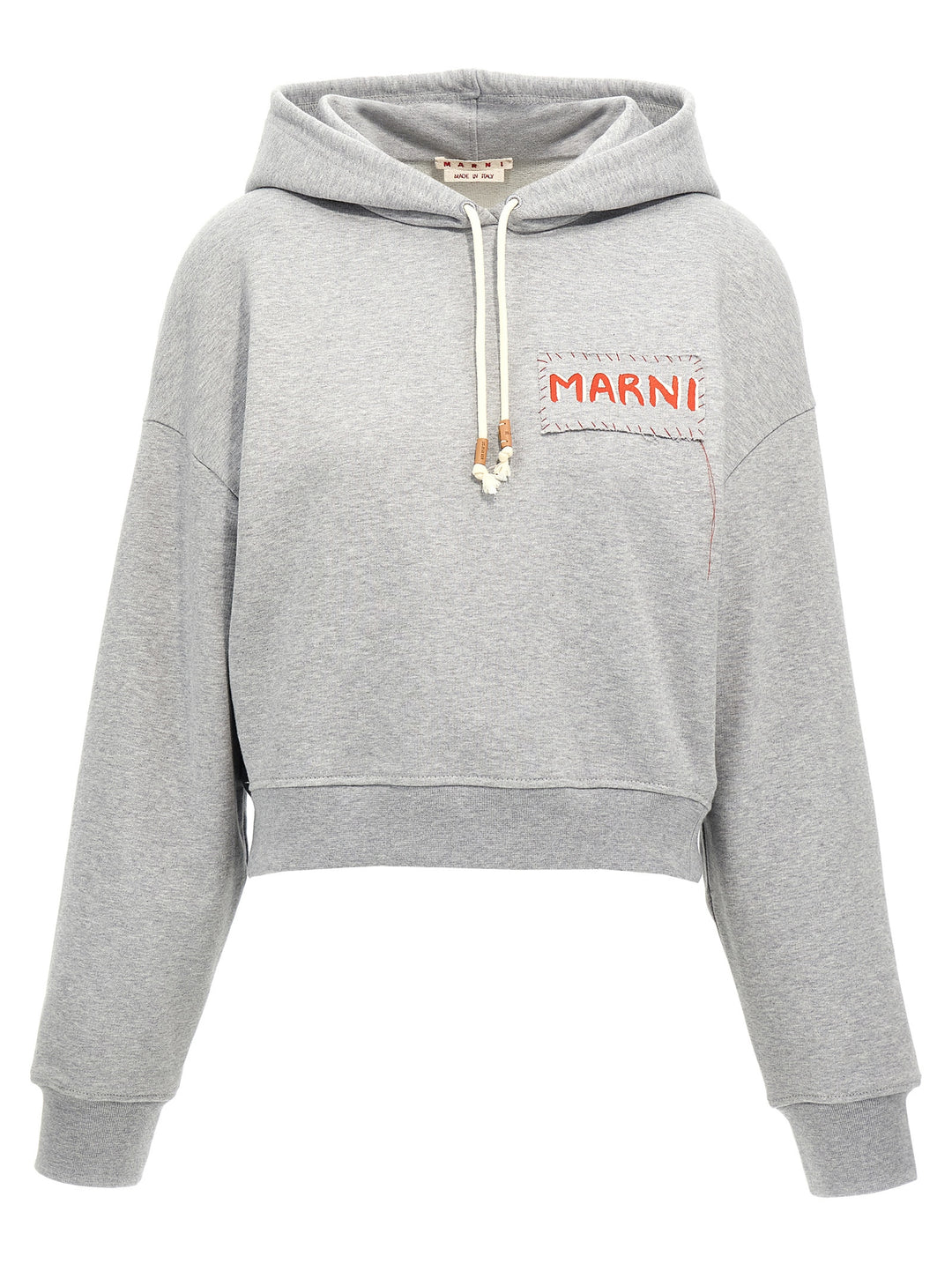 Logo Print Cropped Hoodie Sweatshirt Gray