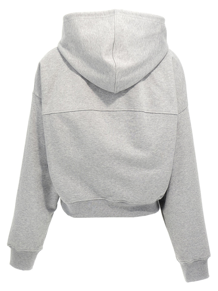 Logo Print Cropped Hoodie Sweatshirt Gray