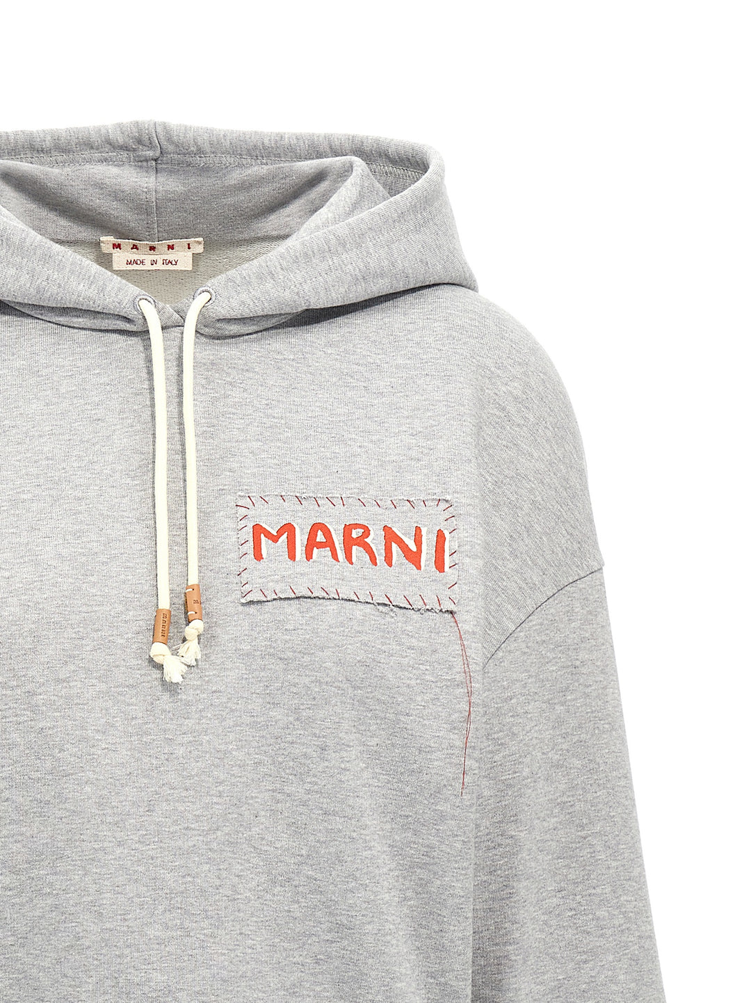 Logo Print Cropped Hoodie Sweatshirt Gray