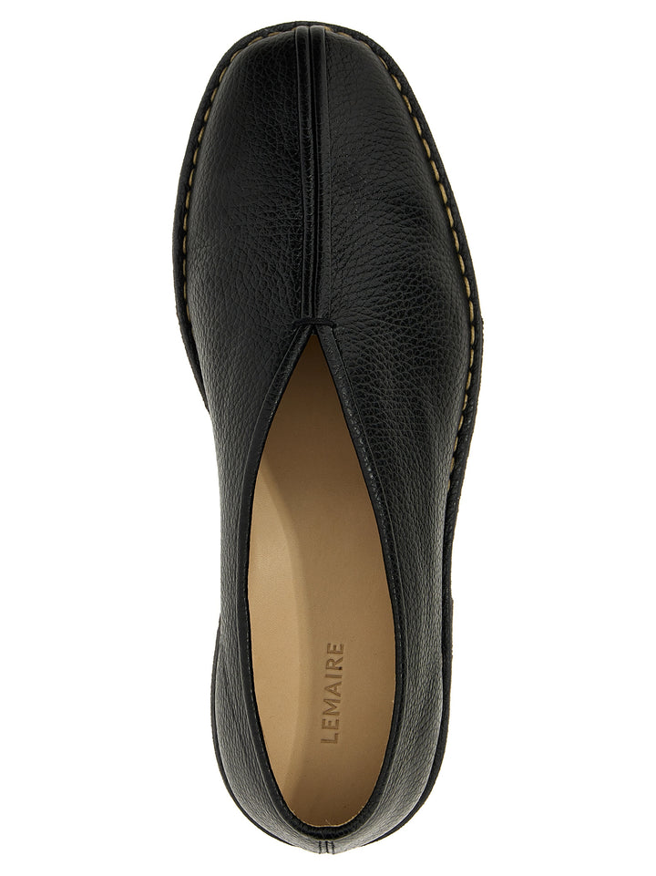 Piped Crepe Flat Shoes Black