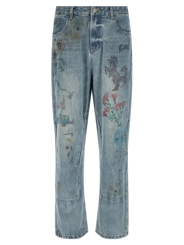 Found Hand Art Jeans - Blue | 6be423907e638116bc7d721a090cac1bfbeff779