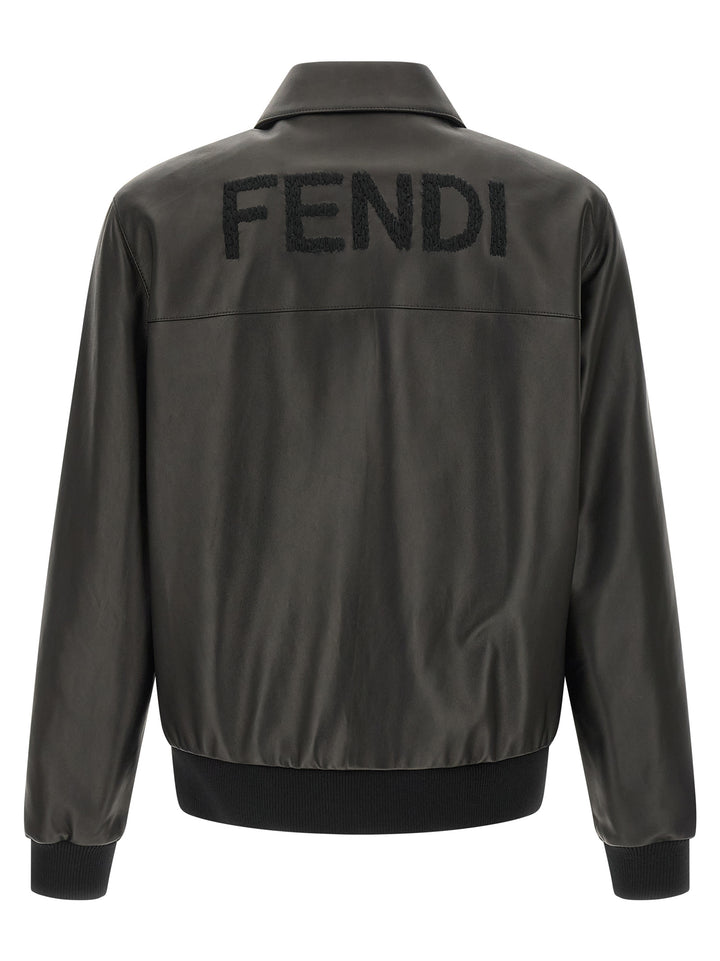 Fendi Leather Blouson Puffer Jackets - Black | 378ec14714d76308835e38b89f728e1e3ea997fc