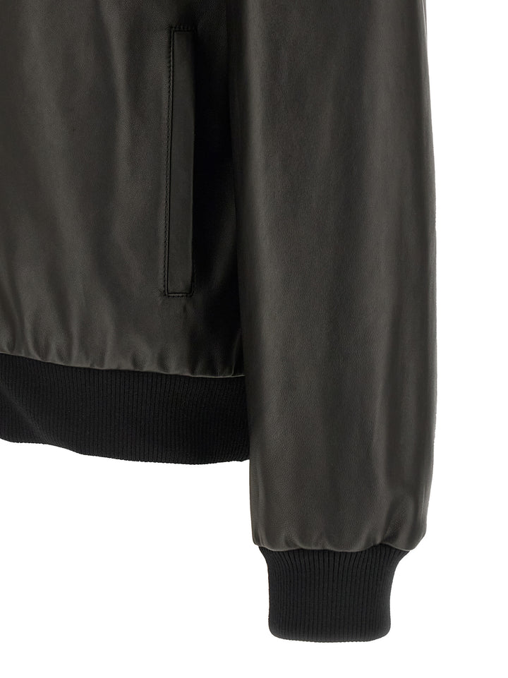 Fendi Leather Blouson Puffer Jackets - Black | 676b3ce1dec4f37f14aa24aebd5e4385032e1b27