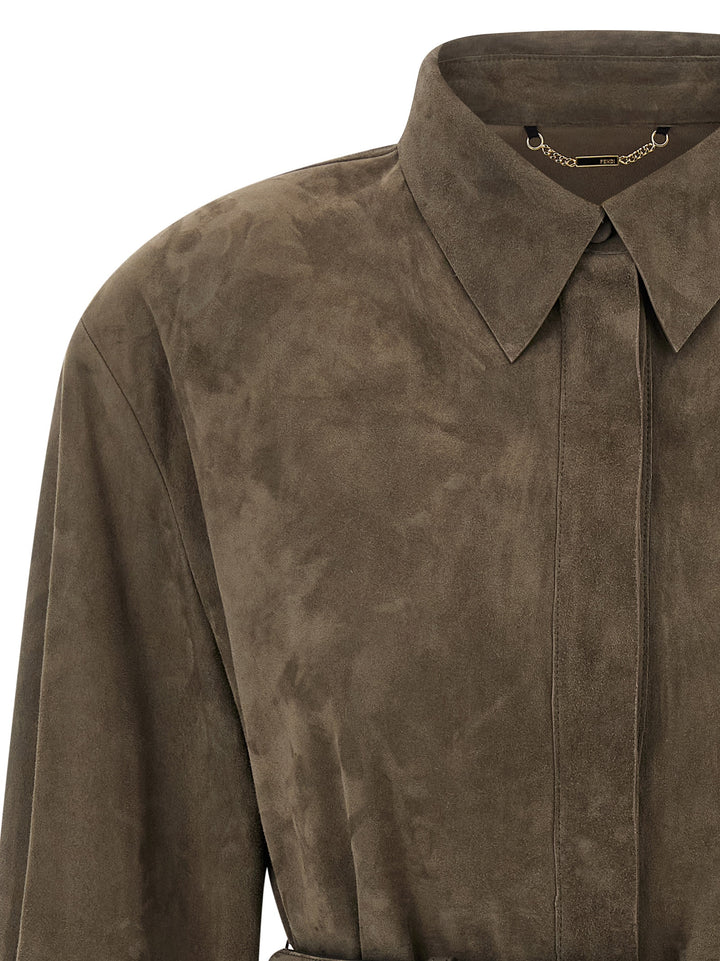 Fendi Suede Shirt Shirt and Blouse - Gray | 7d0322f4cb8b181719a3828f1eaa3a3efe744183