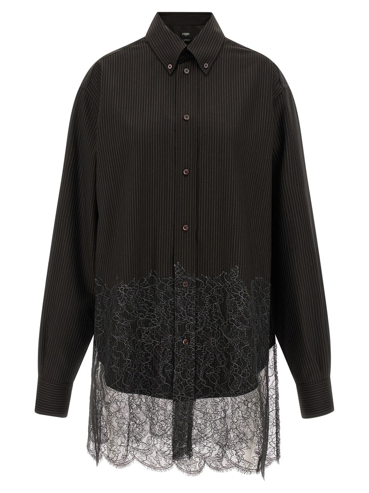 Fendi Wool And Lace Shirt Shirt and Blouse - Brown | 0dcdff52f2db47f048edb65ce9eea1c76e724fbb