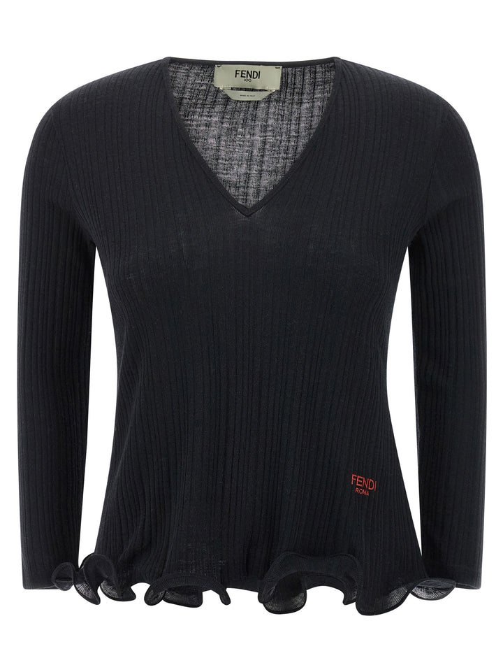 Fendi Ruffled Sweater Sweaters and Cardigans - Black | 418cb068339662b54685507cff3b0008f72a0fe9