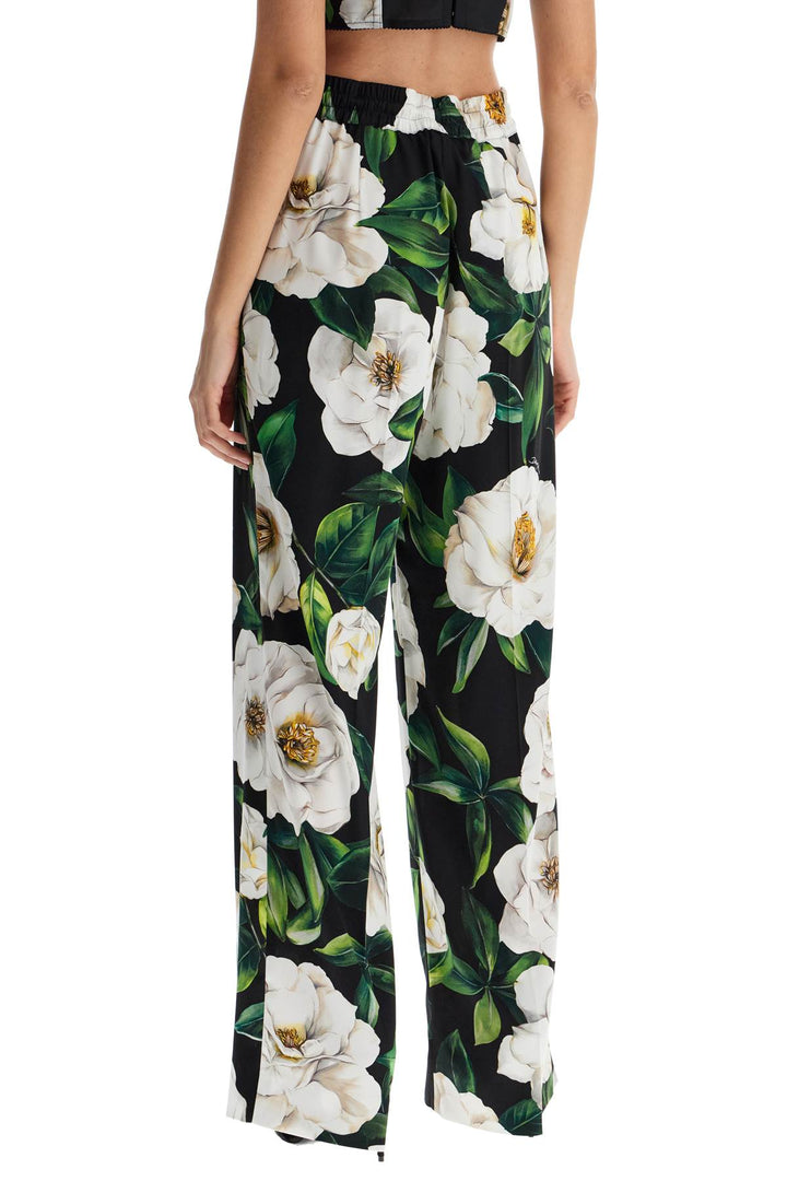 Black Silk Pants With Floral Pattern