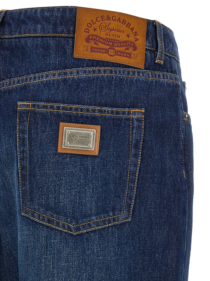 Dolce & Gabbana Stretched Pleated Trompe L'oeil Jeans - Blue | 0bc37ea87fd4c66f00f47faf64ba4693def6e110
