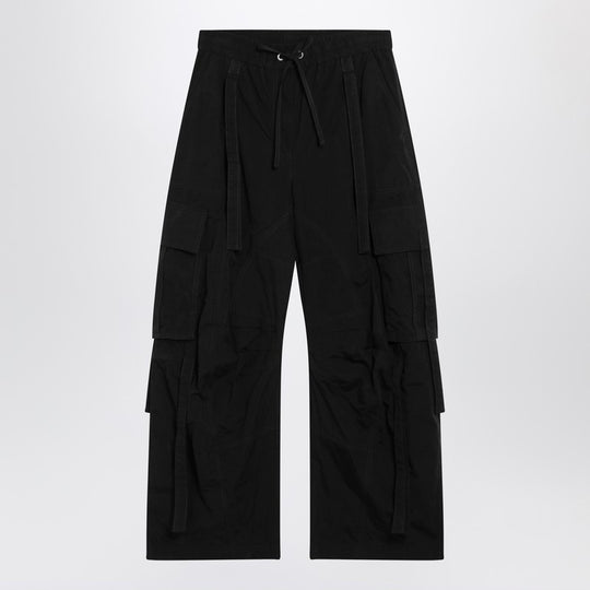 Black Waxed Faille Cargo Trousers