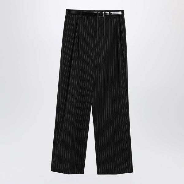 Black Pinstripe Belted Trousers
