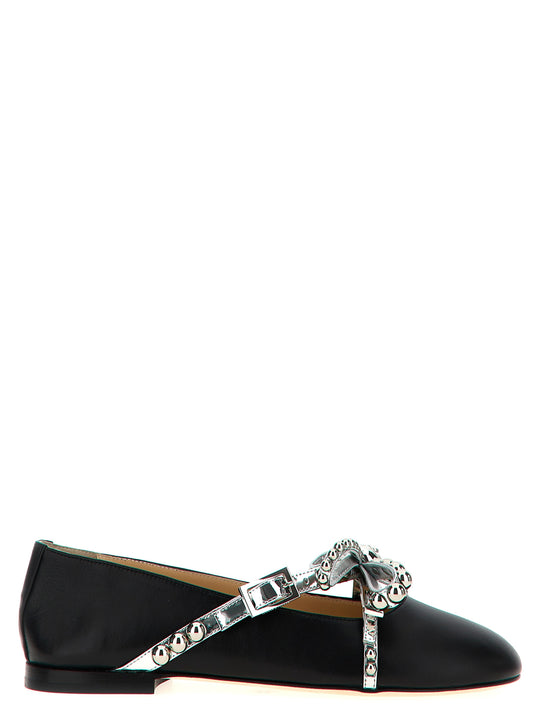 Crystal Studs Flat Shoes Black