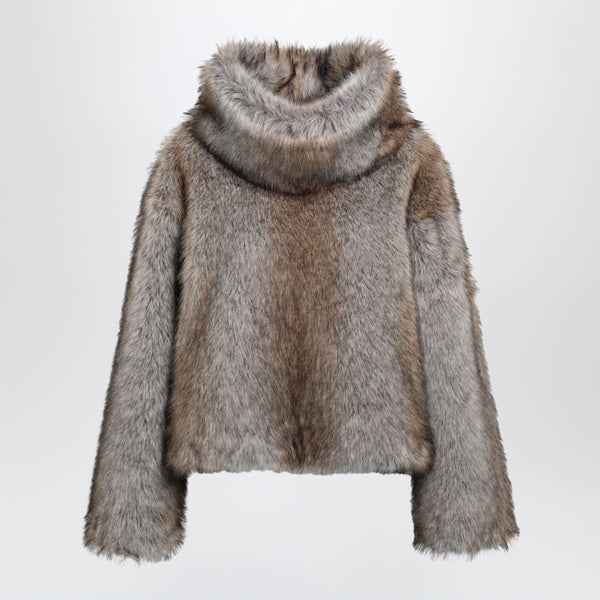 Brigitte Poncho In Wolf-Effect Faux Fur