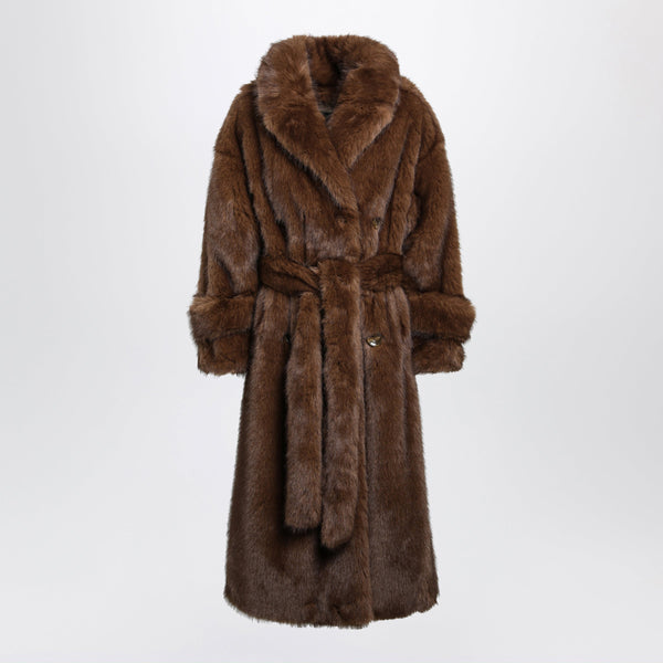 Farrah Brown Double-Breasted Coat With Belt