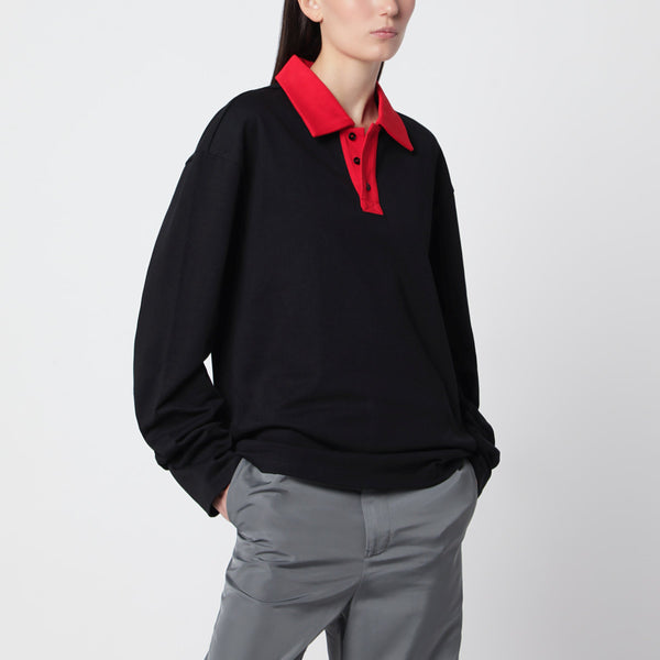 Black/Red Oversized Cotton Polo Shirt