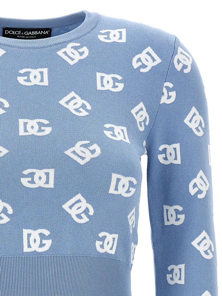 Jacquard Logo Cropped Sweater Sweater, Cardigans Light Blue