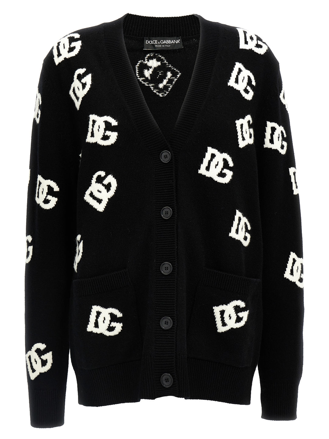 Jacquard Logo Cardigan Sweater, Cardigans White/Black