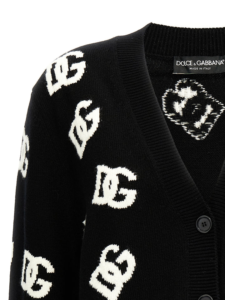 Jacquard Logo Cardigan Sweater, Cardigans White/Black