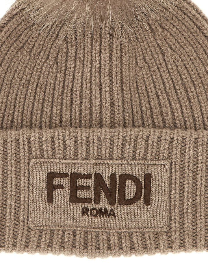 Fendi Pompon Beanie Hats - Beige | 2ad634596d22c6bac6fc0e1b0f5e959f2f90f8d3