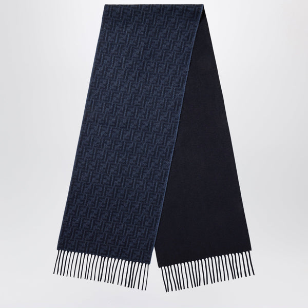 Ff Zucca Navy Blue Wool And Cashmere Scarf