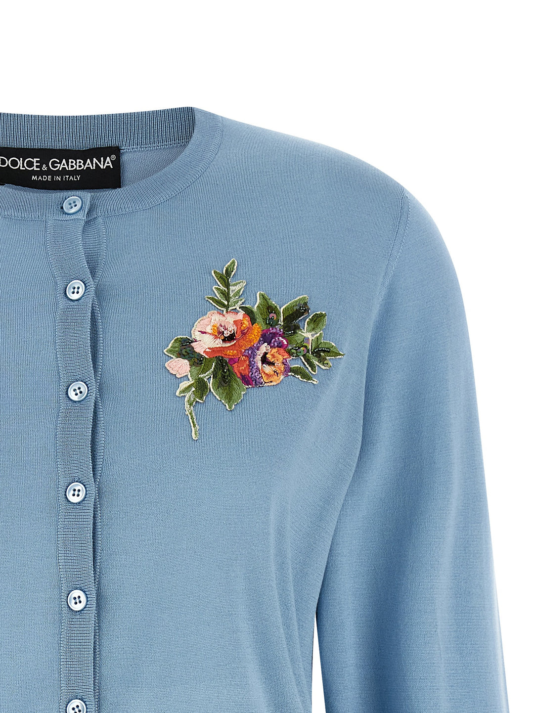 Dolce & Gabbana Floral Embroidery Cardigan Sweaters and Cardigans - Light Blue | bb0dd9a081a375cbf1152a6bca2f32352c46adc9