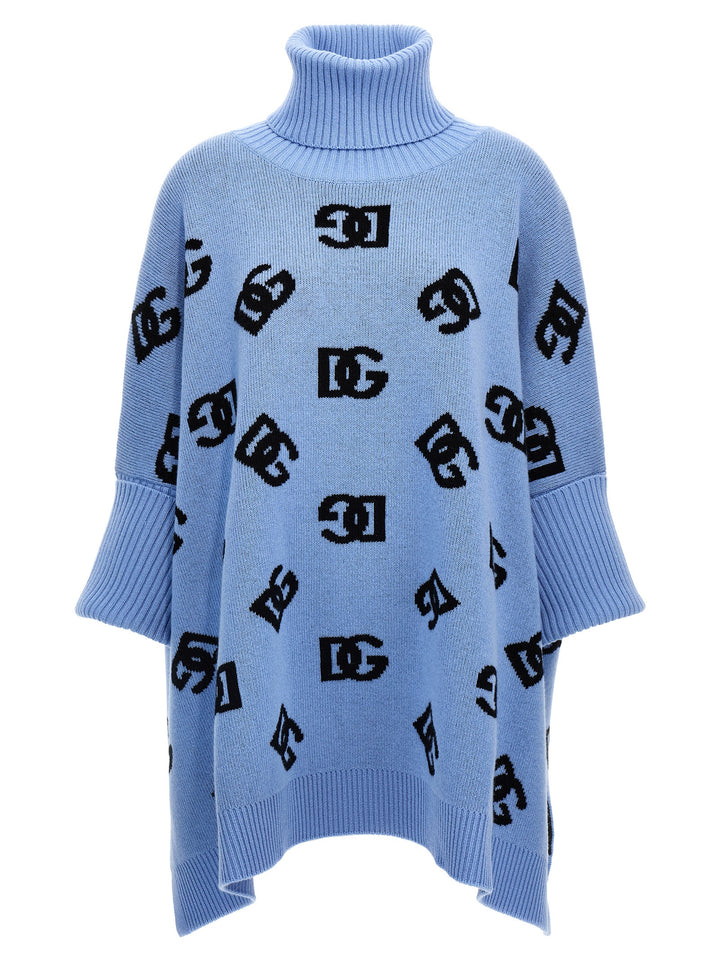 Jacquard Logo Poncho Capes Light Blue