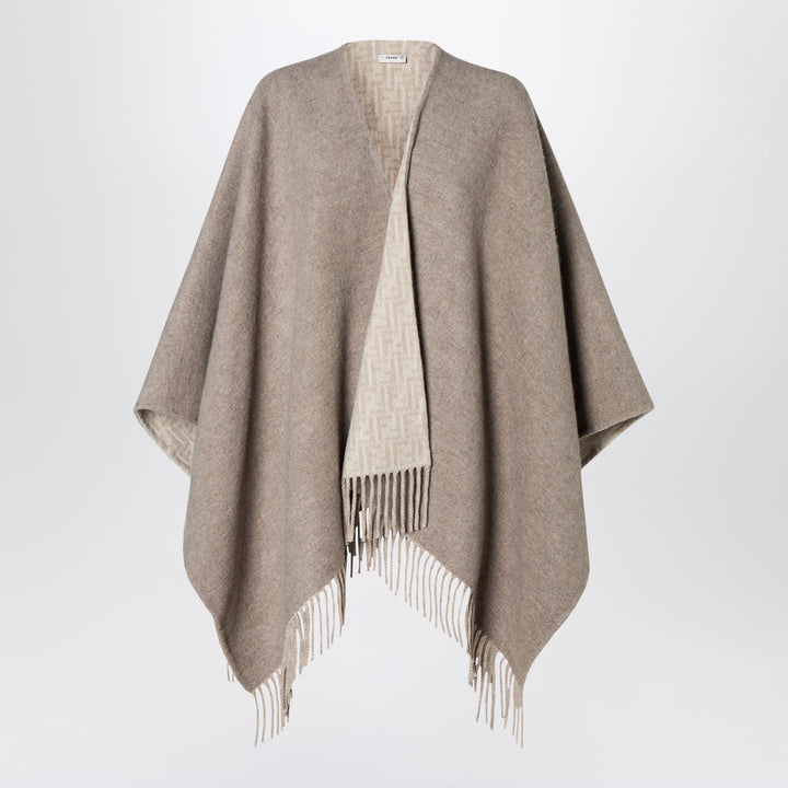Fendi Dove Grey Ff Poncho In Wool And Cashmere