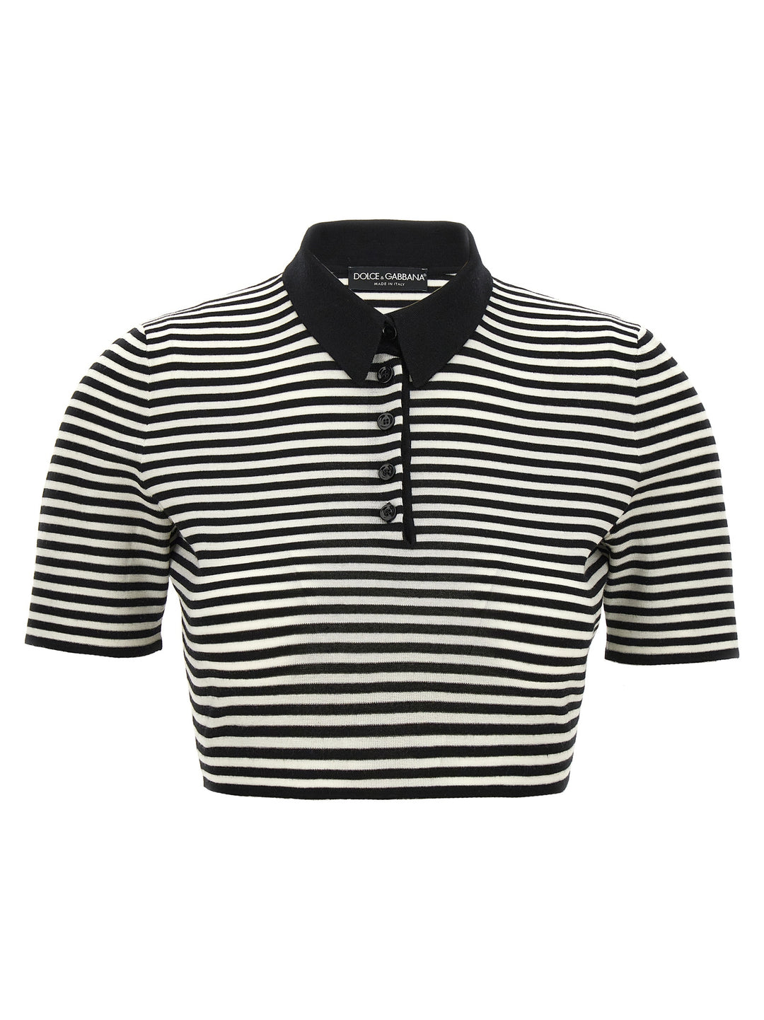 Striped Cropped  Shirt Polo White/Black