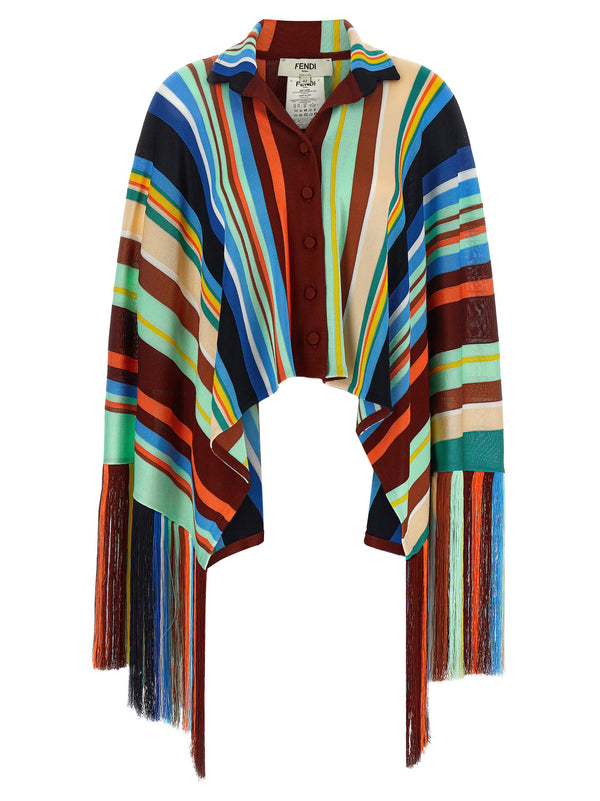 Striped Poncho With Fringes Capes Multicolor