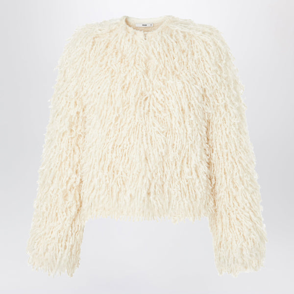 Ivory Cropped Jacket In Cashmere And Mohair