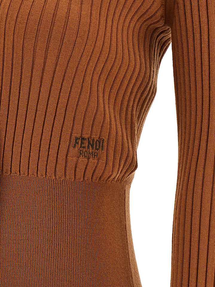 Fendi Ribbed Sweater Sweaters and Cardigans - Brown | 17ef66591ef4b7a2baccc7ec07a580609fc55e41