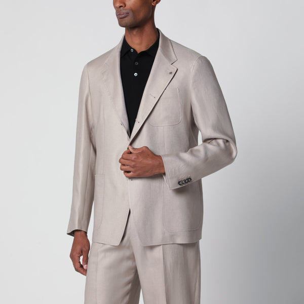 Single-Breasted Blazer In Beige Linen