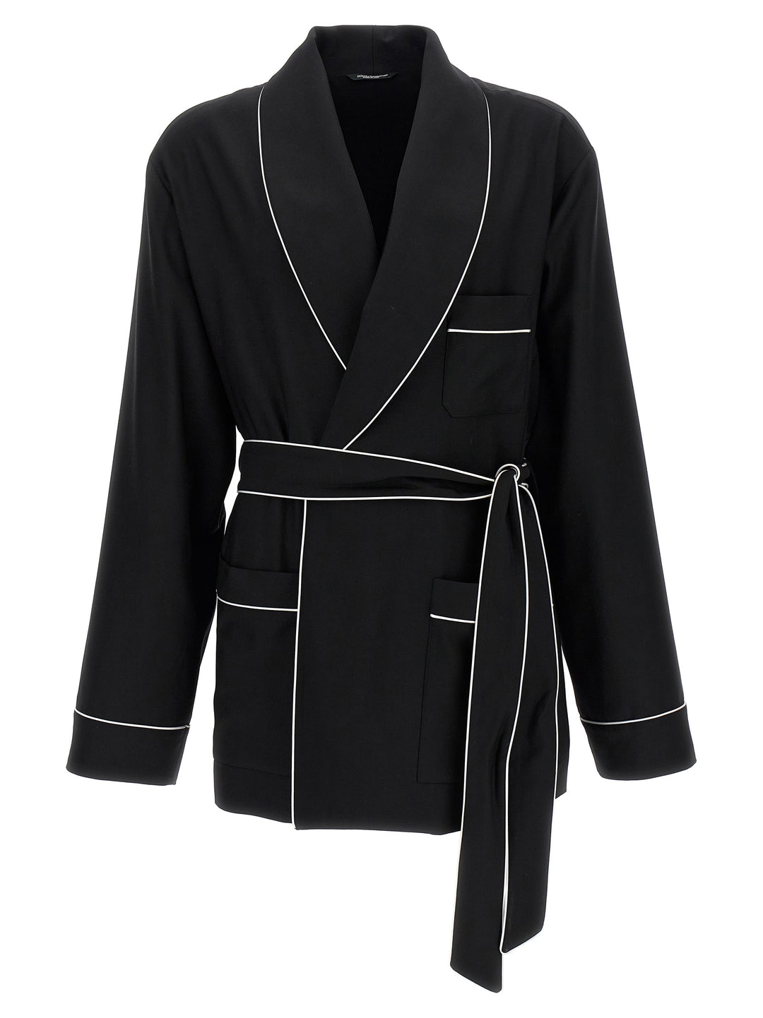 Contrast Piping Dressing Gown Shirt Shirt, Blouse Black