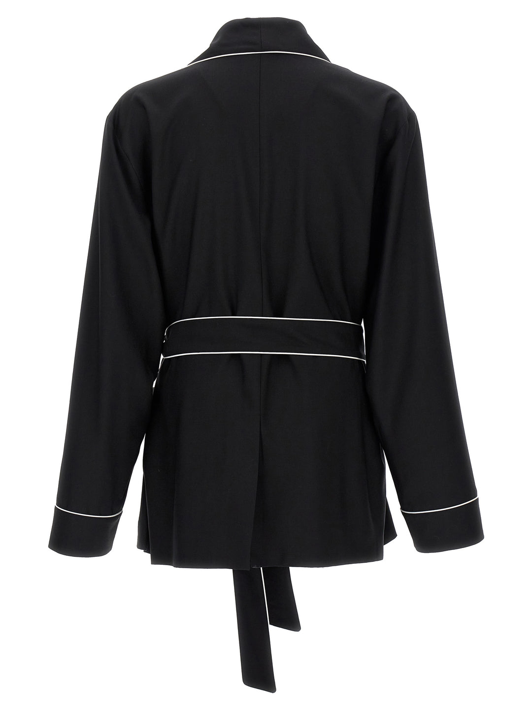 Contrast Piping Dressing Gown Shirt Shirt, Blouse Black